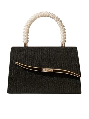 Black Beaded Evening Clutch with Detachable Strap