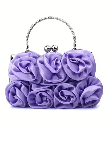 Elegant Violet Floral Fabric Clutch with Kiss-Lock Closure