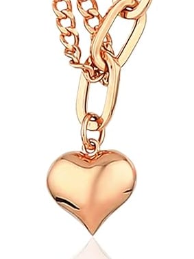 Layered Necklace. 14k Gold Heart Charm Oval Paperclip & Double Curb Chain Choker, 2 Strand Charm