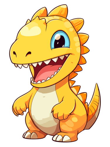 Illustrazione di un piccolo dinosauro arancione sorridente in stile cartone animato, pensato per contenuti dedicati ai bambin