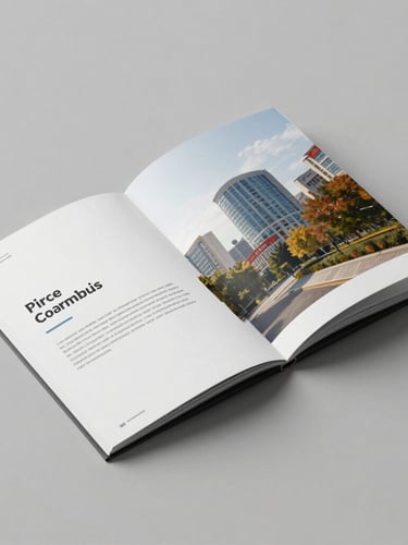 Direct eye-level shot of high-fidelity printed corporate brochures on a neutral gray background, cool studio lighting, sharp defined shadows emphasizing paper weight and edge alignment.