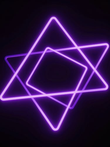 Macro shot of abstract glowing digital geometry, electric violet neon glow, dark studio lighting, futuristic tech aesthetic