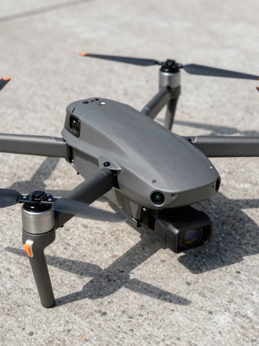 A rugged industrial enterprise drone sitting on a concrete pad, close-up on the thermal sensor payload, high-contrast daylight, technical slate tones.