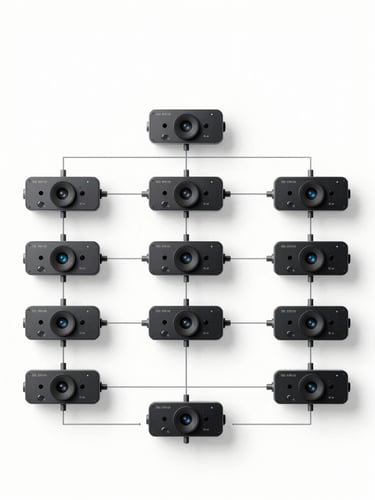A high-fidelity system architecture diagram, clean node-based network visualization, crisp white backdrop, bright studio lighting, minimalist UI design.