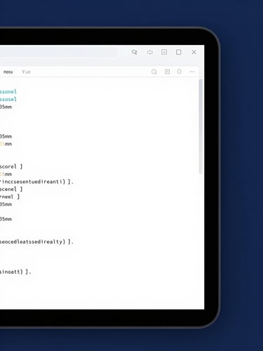 Clean minimalist tech photography, cool studio lighting, deep blue and crisp white tones, sharp focus, 35mm, depicting a clean code editor on a screen with subtle blue reflections