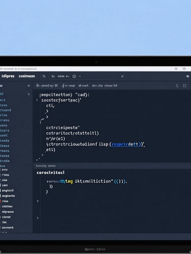 A close-up of a well-structured code editor displaying clean CSS and HTML on a dark screen, soft blue ambient light, minimalist tech setup