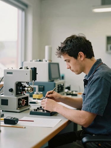 A clean, modern engineering workshop in Adelaide, a technician focused on a component, soft natural daylight, authentic editorial style.