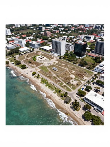 Aerial drone photography of a high-value coastal land plot in Veracruz, clean geometric borders, bright natural daylight, sharp focus, 35mm