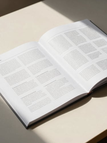 Crisp overhead view of a printed editorial layout grid on a warm cream desk, sharp shadows, minimalist design book open, natural morning light.