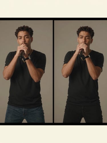 High-fidelity vertical screenshot of a TikTok performance ad, displaying a clean split-screen layout with subtle text overlays, framed by a soft cream border, natural warm lighting.