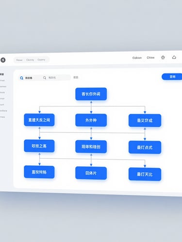 Clean software dashboard showing automated workflow pipelines, crisp light gray interfaces with electric blue accents, professional tech aesthetic, sharp focus