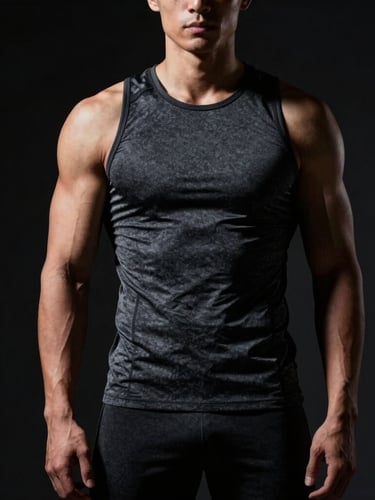 Dramatic high-contrast studio portrait of a fitness athlete in sleek charcoal sportswear, sharp directional lighting, deep shadows, premium editorial style, 35mm lens