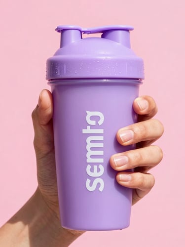 Vibrant studio photography of a Gen Z athlete holding an electric lavender shaker cup under direct midday sun, high contrast, 35mm