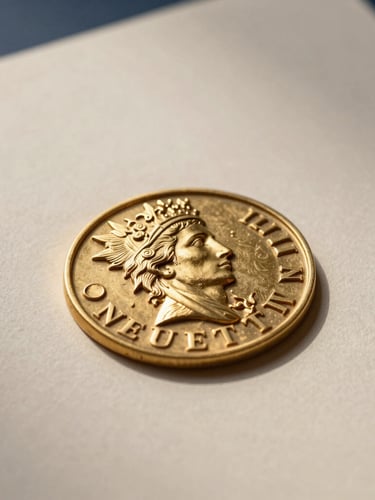 Macro shot of a gold-embossed Austrian judicial seal on official cream-colored legal documents, soft dramatic side-lighting, deep navy shadows, sharp focus, 50mm lens.