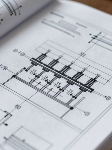 Extreme close-up of a technical electrical engineering blueprint, sharp vector lines, CAD schematic details of a substation layout, technical blueprint aesthetic.