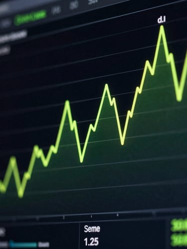 Extreme close-up of a real-time programmatic bidding dashboard on a dark screen, glowing electric lime green line graphs, sharp technical typography, low-key high-contrast studio lighting.