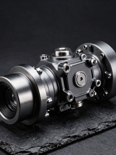 Industrial product photography, high-contrast studio lighting, metallic highlights, a heavy-duty truck gear assembly on a dark slate background, sharp focus, 50mm lens