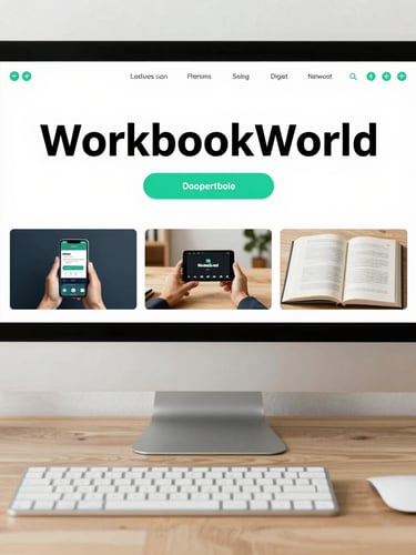 Crisp digital product photography of a modern tablet displaying a structured business workbook layout, bright high-key studio light, minimalist tech aesthetic, sharp focus, 50mm lens