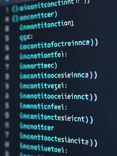 Cool editorial macro photography of clean code on a dark screen, sharp studio lighting with cyan accents, deep slate tones, 35mm