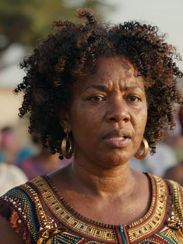 Documentary-style close-up portrait of an Afro-Brazilian woman community leader speaking, natural soft golden hour light, expressive eyes, 35mm lens