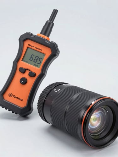 Clean automotive diagnostic tool being used on a premium car component by an engineer, bright studio lighting, sharp focus, 50mm lens