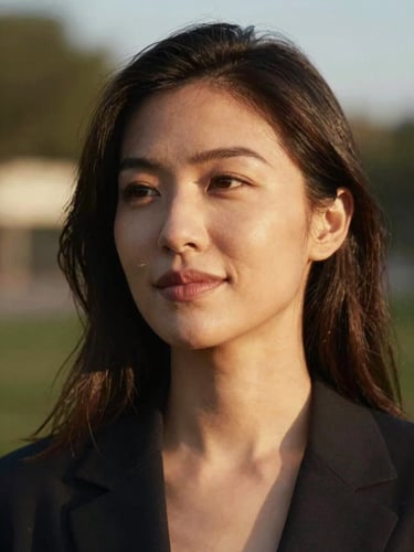 Dignified portrait of a woman looking thoughtfully towards the light, warm natural golden-hour daylight, soft authentic tones, shallow depth of field, 35mm lens, calm and hopeful expression