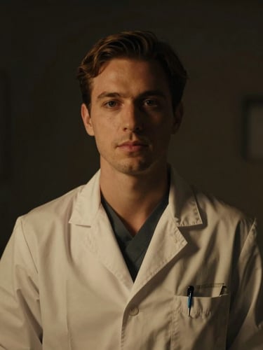 A professional clinical psychologist portrait in low-key lighting, soft focus, dark background, warm ambient glow, highly confidential and sophisticated mood