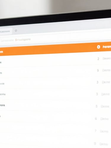A tight macro shot of a modern software dashboard displaying real-time data flow with clean safety-orange accents, bright natural office light, 35mm