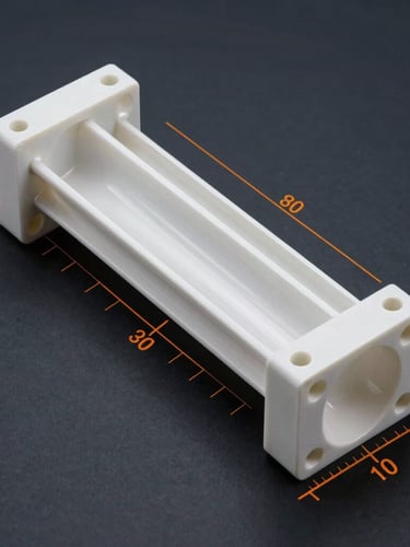 Top-down orthographic blueprint of a heavy-duty structural PVC extrusion profile, sharp white technical lines on a deep slate background, safety orange measurement callouts, high-contrast studio lighting.