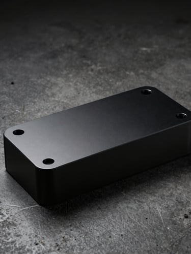Premium product photography of a matte-finished black aluminum object resting on raw concrete, low-key studio lighting, sharp focus, 85mm