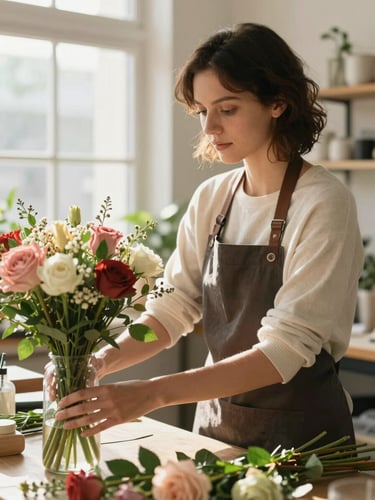 Woman arranging flowers