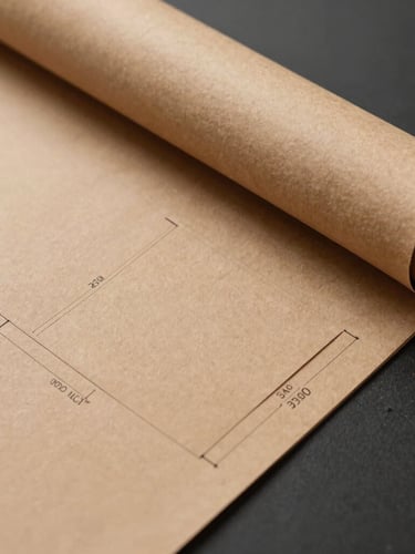 Close-up technical flat-lay of the unrolled Sleeve-Pocket template, showing the die-cut lines, dimensions, and structural layers of the 300g Kraft liner.