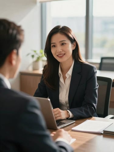 Warm professional consultation in a sunlit office, medium shot, professional film style