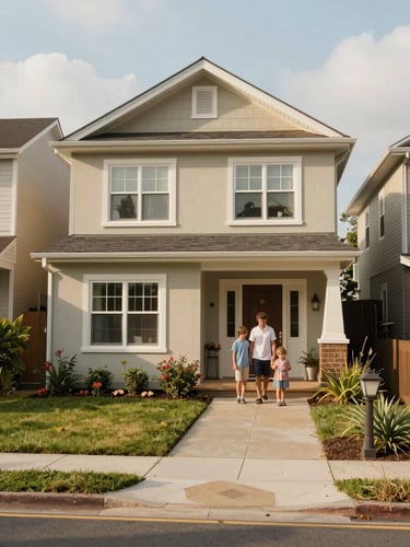 A modest, un-staged family home in an established neighborhood, captured in warm, natural daylight.
