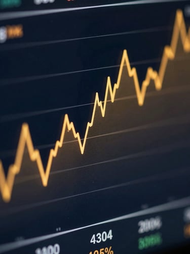 Macro close-up of a high-fidelity digital interface displaying real-time marketing metrics, golden data curves on a dark navy screen, dramatic high-contrast lighting