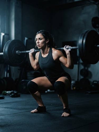 Moody athletic photography of a focused professional training in a dark, side-lit private gym, cool tones, sharp focus, 35mm film