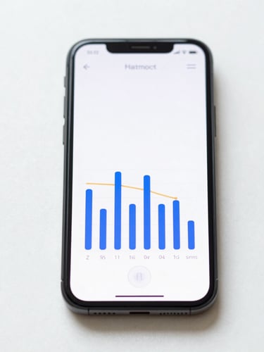 Minimalist smartphone showing a clean musical tuner interface with royal blue and gold accents, crisp white background, daylight reflection.