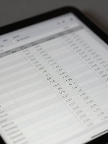 Macro shot of a financial spreadsheet on a tablet screen, soft office lighting, clean slate gray tones