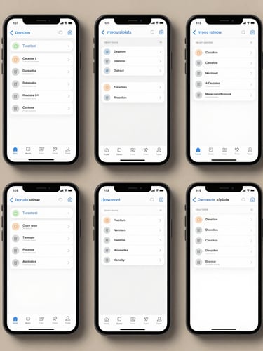 Top-down flat lay of a mobile application wireframe sequence, precise monospaced typography visible, flat studio lighting.