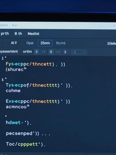 Macro close-up of a modern IDE screen displaying clean TypeScript code with an open AI assistant panel, neon blue ambient lighting, sharp focus, 35mm