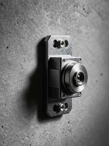 Dramatic industrial product photography, harsh side-lighting on a heavy-gauge steel appliance switch, minimalist concrete background.