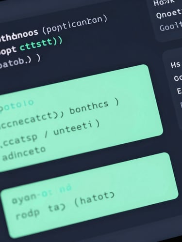 Sharp digital UI rendering of a database schema showing links and clicks tables with mint-green highlights, clean monospaced SQL queries on a dark slate screen, cool blue undertones.