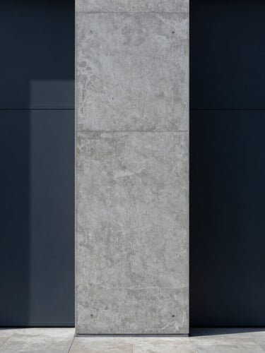 Minimalist architectural photography of a concrete research facility facade, sharp shadows, cool crisp studio lighting, 35mm