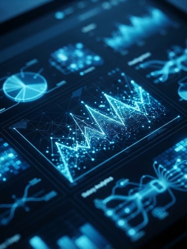 Extreme close-up macro shot of a sleek dark-mode product analytics dashboard interface, cool blue neon highlights, cinematic 35mm lens, sharp focus