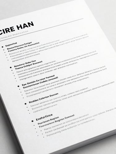 Close-up full-page mockup of a clean corporate resume template on a white background, tight crop showing section headers and bullet-point work experience, high-key studio lighting, no people, no lifestyle context