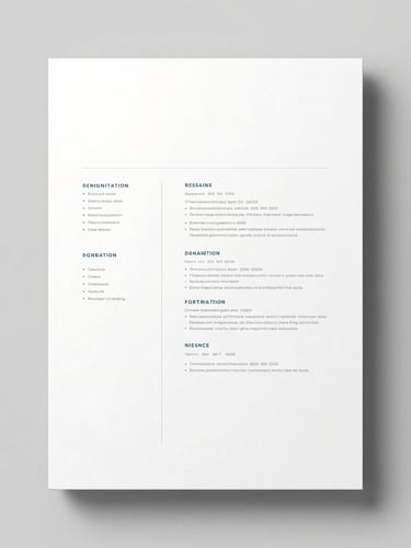 Close-up full-page mockup of a minimalist resume template, single-column layout with generous whitespace and a thin teal left-border accent, high-key studio lighting, no people