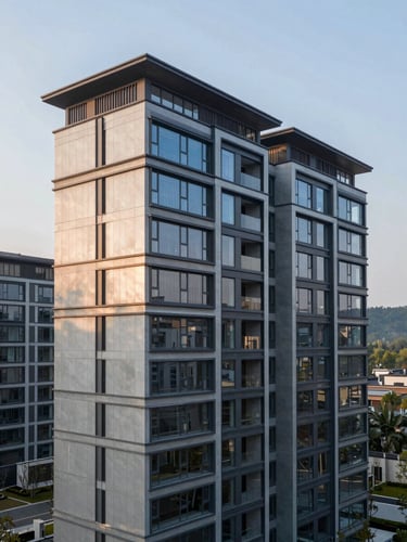 Architectural detail of a modern high-value residential property in the Appalachian foothills, soft morning light reflecting off glass and steel, wide environmental crop.