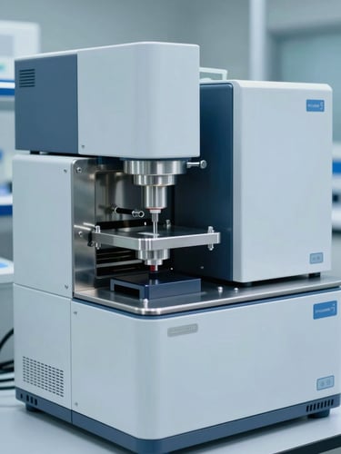 A close-up of a modern high-performance liquid chromatography HPLC system in a sterile laboratory, clean blue and white tones, stainless steel details, no people.