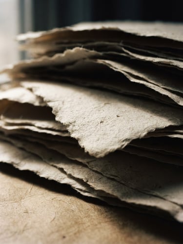 Architectural macro shot of high-quality cream paper briefs with elegant serif typography, soft natural window light casting deep shadows, moody editorial photography
