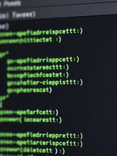 Macro close-up of a dark developer terminal interface showing code execution logs, electric green syntax highlighting, crisp typography, shallow depth of field, minimalist tech aesthetic.
